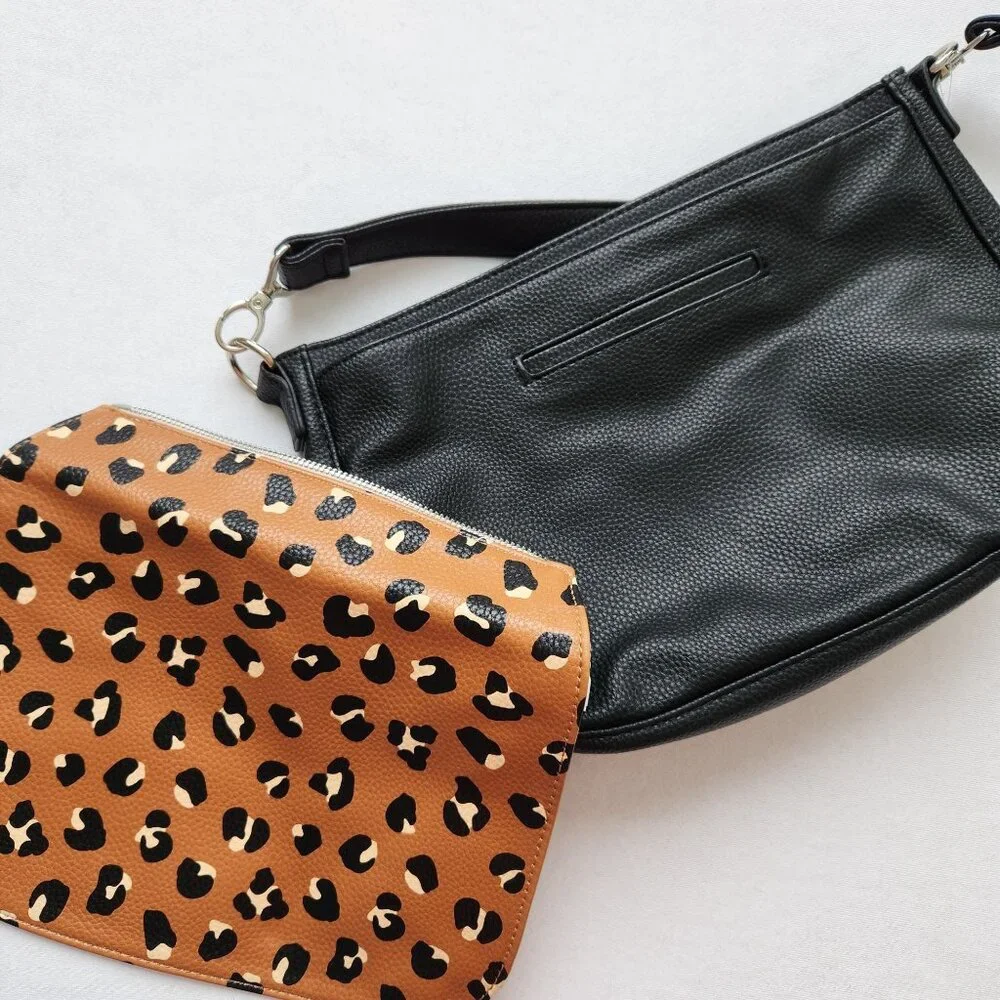 NEW Thirty One Leopard Print Black Faux Leather Shoulder Bag Purse Classy Glam - Picture 6 of 12